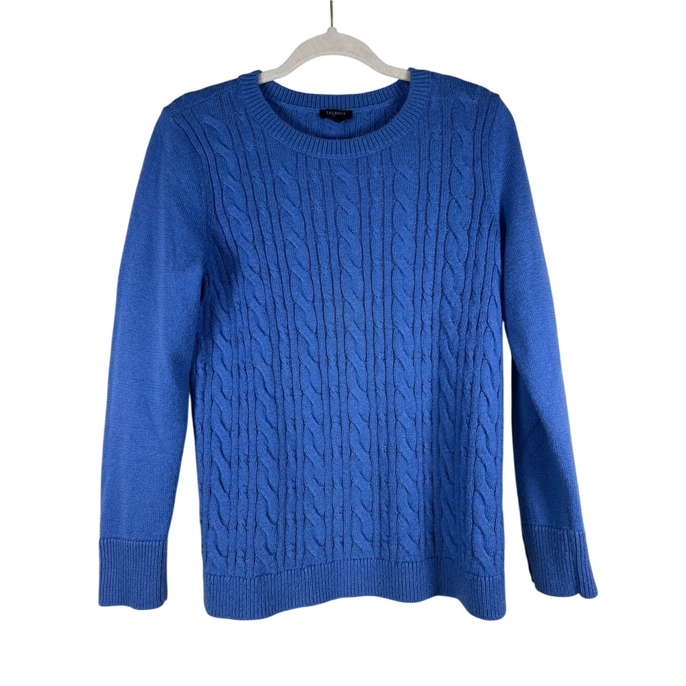 Talbots Royal Blue Cable Knit Crewneck Sweater PM‎ Petite Medium